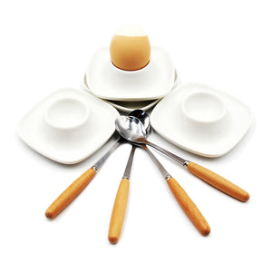 Open image in slideshow, JAMOR Square Egg Tray Set White Porcelain Egg Cup Tray Egg Ceramic Cup Elegant White Appearance Suitable For Soft Or Hard Boiled Eggs
