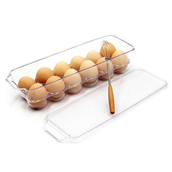 2-Pack Stackable Egg Holder For Refrigerator - Holds 36 Eggs, Clear Plastic With Lids, Organizer Tray