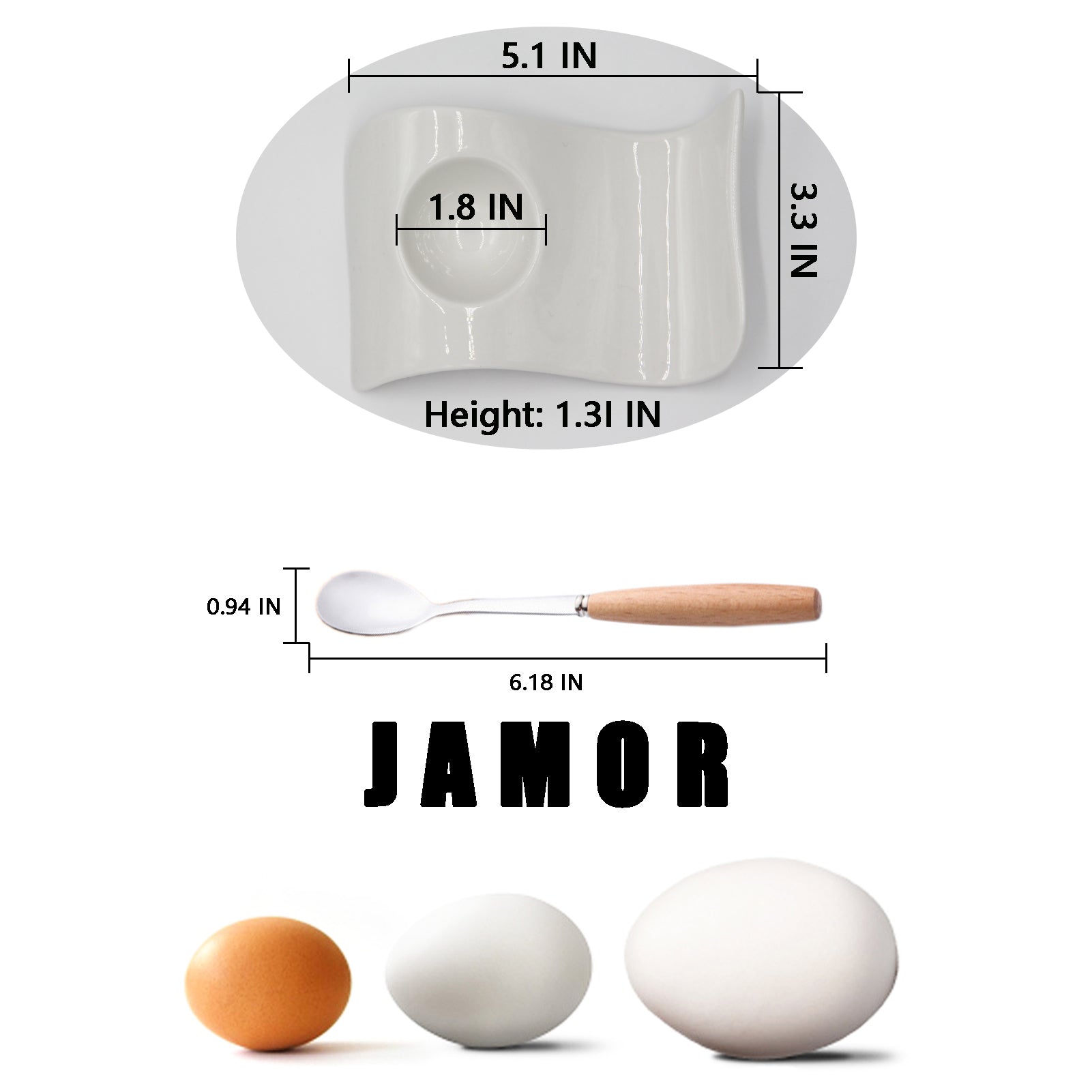 JAMOR White Porcelain Egg Tray,Wave-Shaped Ceramic Egg Cup Plate,Boiled Egg Cup Holder,For Hard And Soft Boiled Eggs,Ceramic Egg Holder For Breakfas