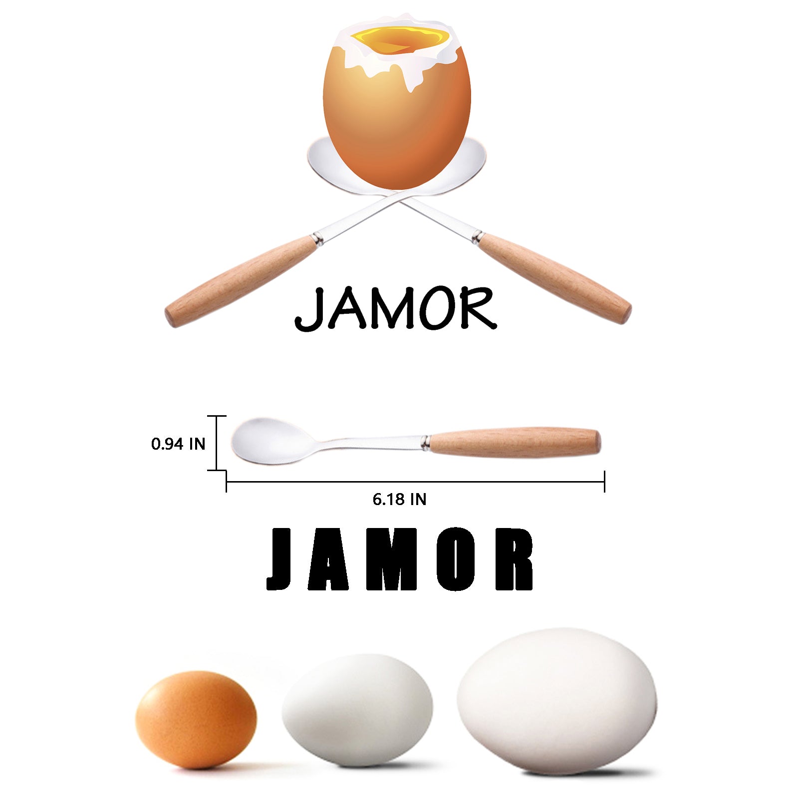 JAMOR Stainless Steel Egg Spoon With Wooden Handle,Special Egg Spoon For Eating Eggs,Egg Cup Companion,6.18IN Stainless Steel Egg Spoon