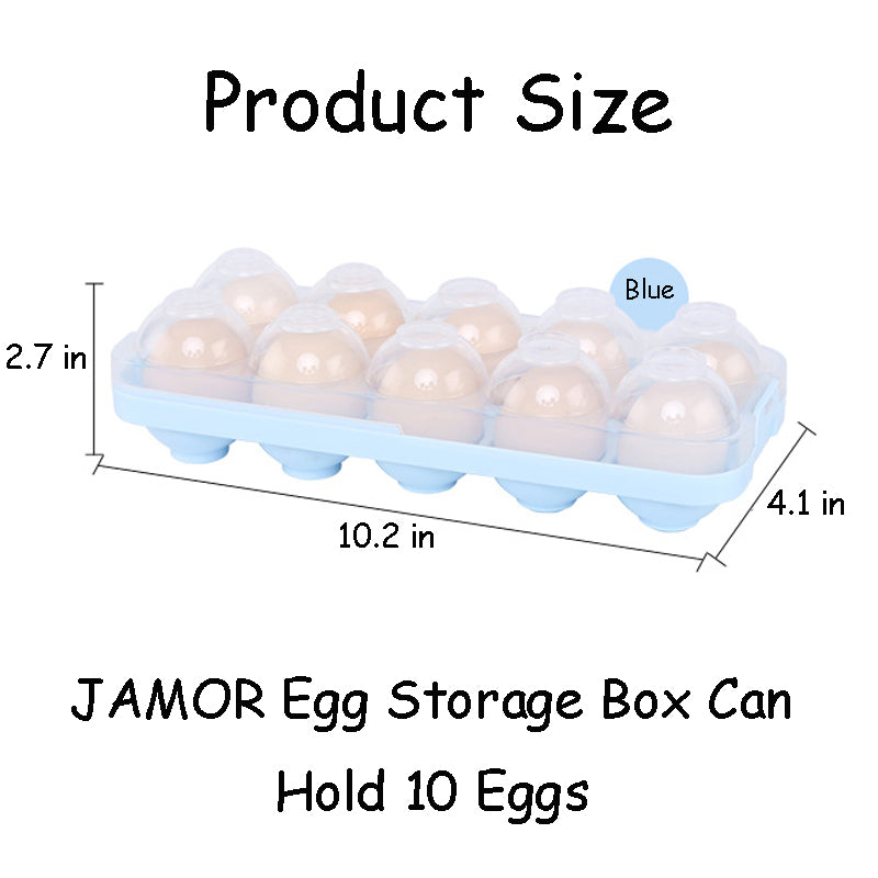 JAMOR 10-compartment egg storage box, refrigerator egg rack, egg protection box, egg container, BPA-free, stackable transparent egg box