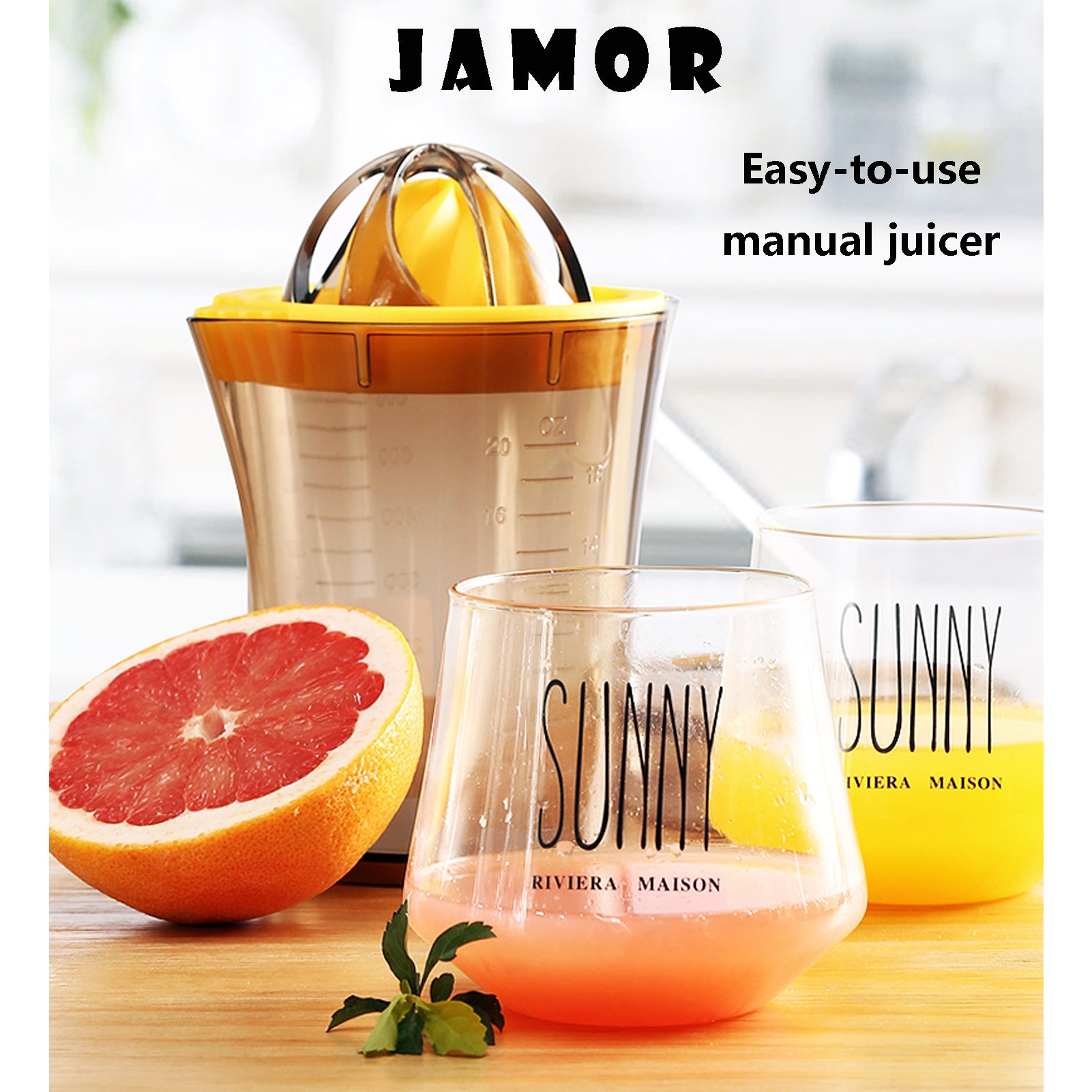 JAMOR Manual Juicer,Lemon Juicer,Small Citrus Juicer,Manual Rotary Squeezer,Professional Manual Juicer,Kitchen Tool With Easy Pour Spout,Non-Slip Base,Can Be Used In The Dishwasher For Easy Storage