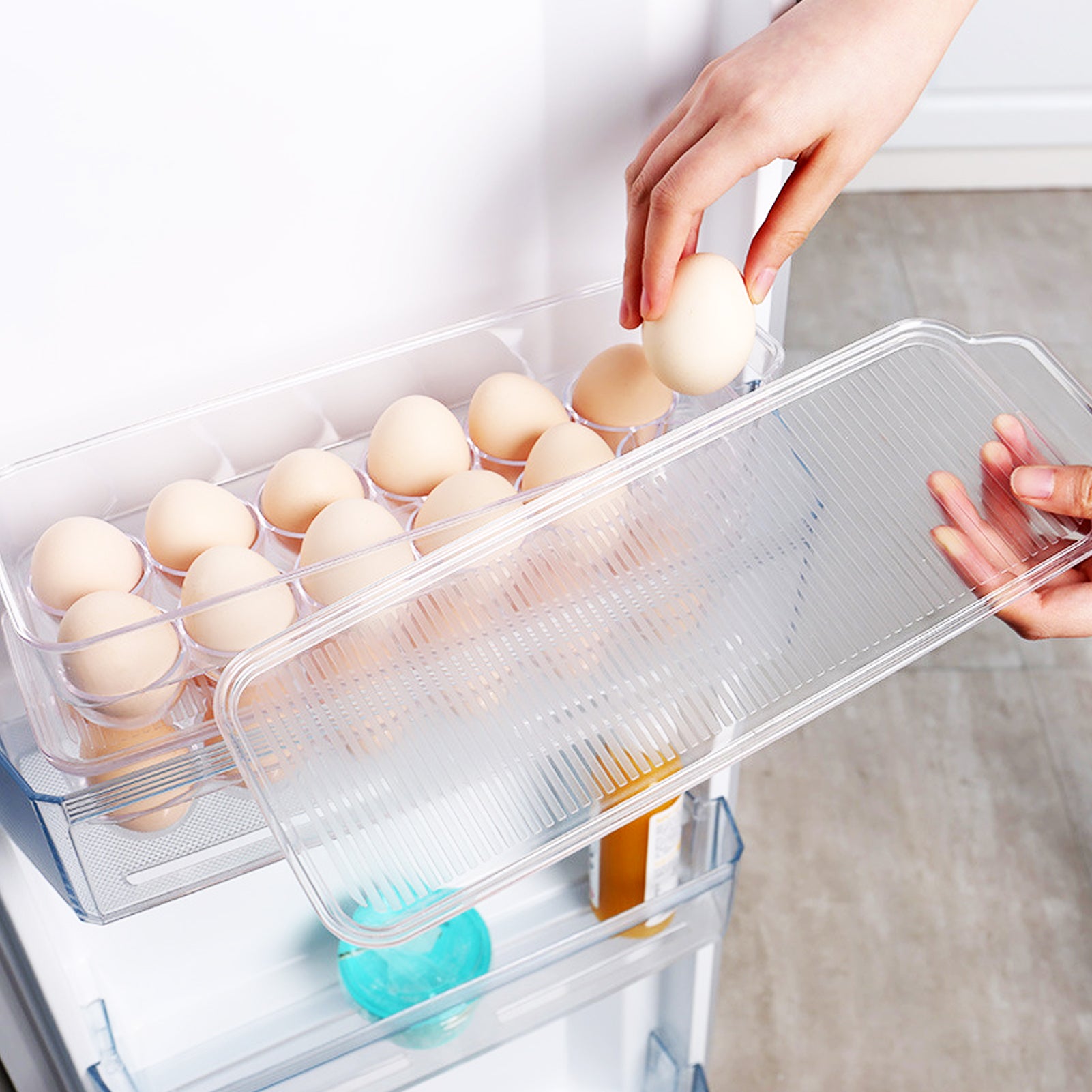 JAMOR 12 Grid Egg Storage Box Refrigerator Egg Rack, Egg Tray With Lid, Egg Plastic Egg Storage Box, Stackable Egg Rack, BPA-Free