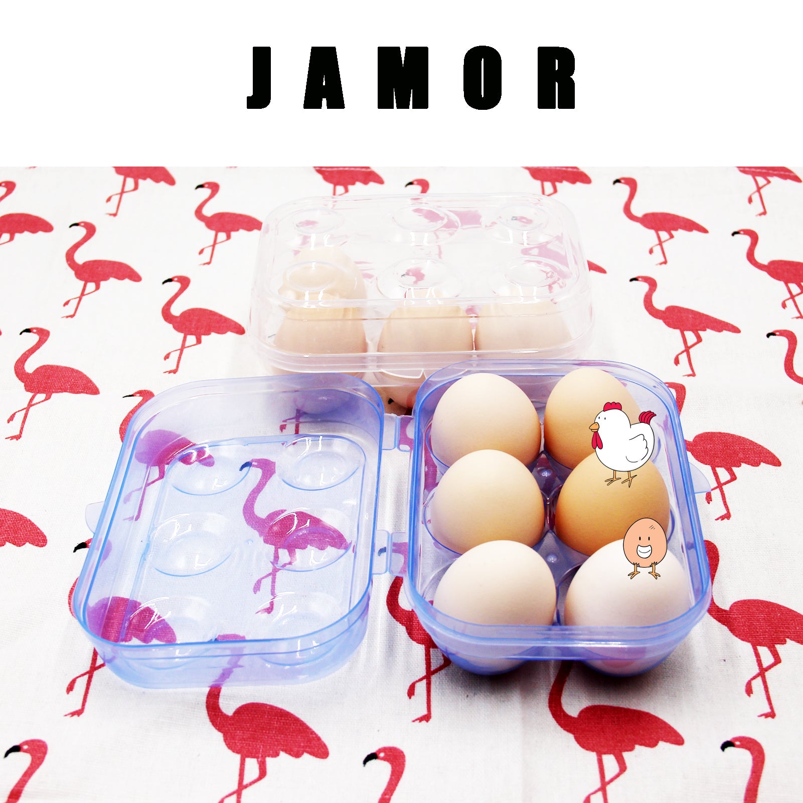 JAMOR 6-compartment egg storage box, refrigerator egg rack, egg protection box, egg container, BPA-free, stackable transparent egg box
