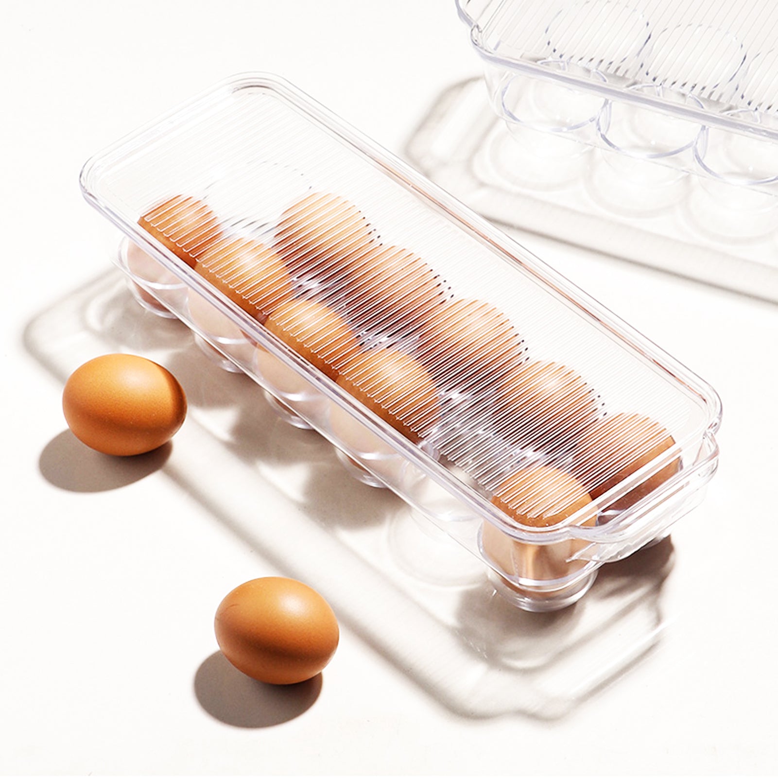 JAMOR 12 Grid Egg Storage Box Refrigerator Egg Rack, Egg Tray With Lid, Egg Plastic Egg Storage Box, Stackable Egg Rack, Transparent Egg Storage Box, BPA-Free-A